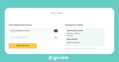 Gocleer, primera compañía del mercado asegurador que acepta el Ether como medio de pago.