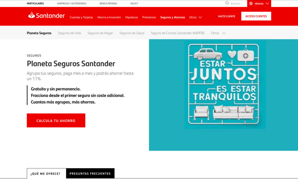 El agregador Planeta Seguros Santander permite unificar el pago de todos los seguros contratados en una única cuota mensual.