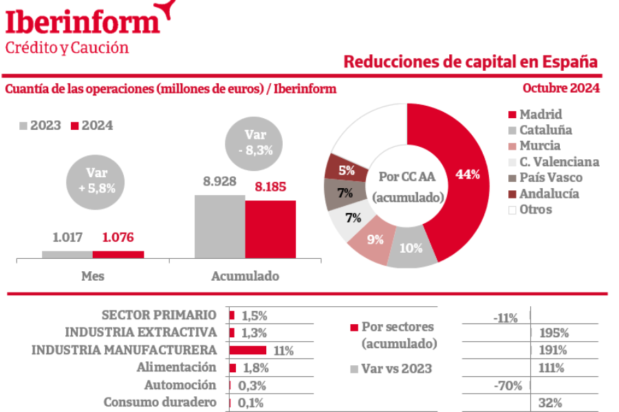 Iberinform revela un incremento del 17% de las reducciones de capital