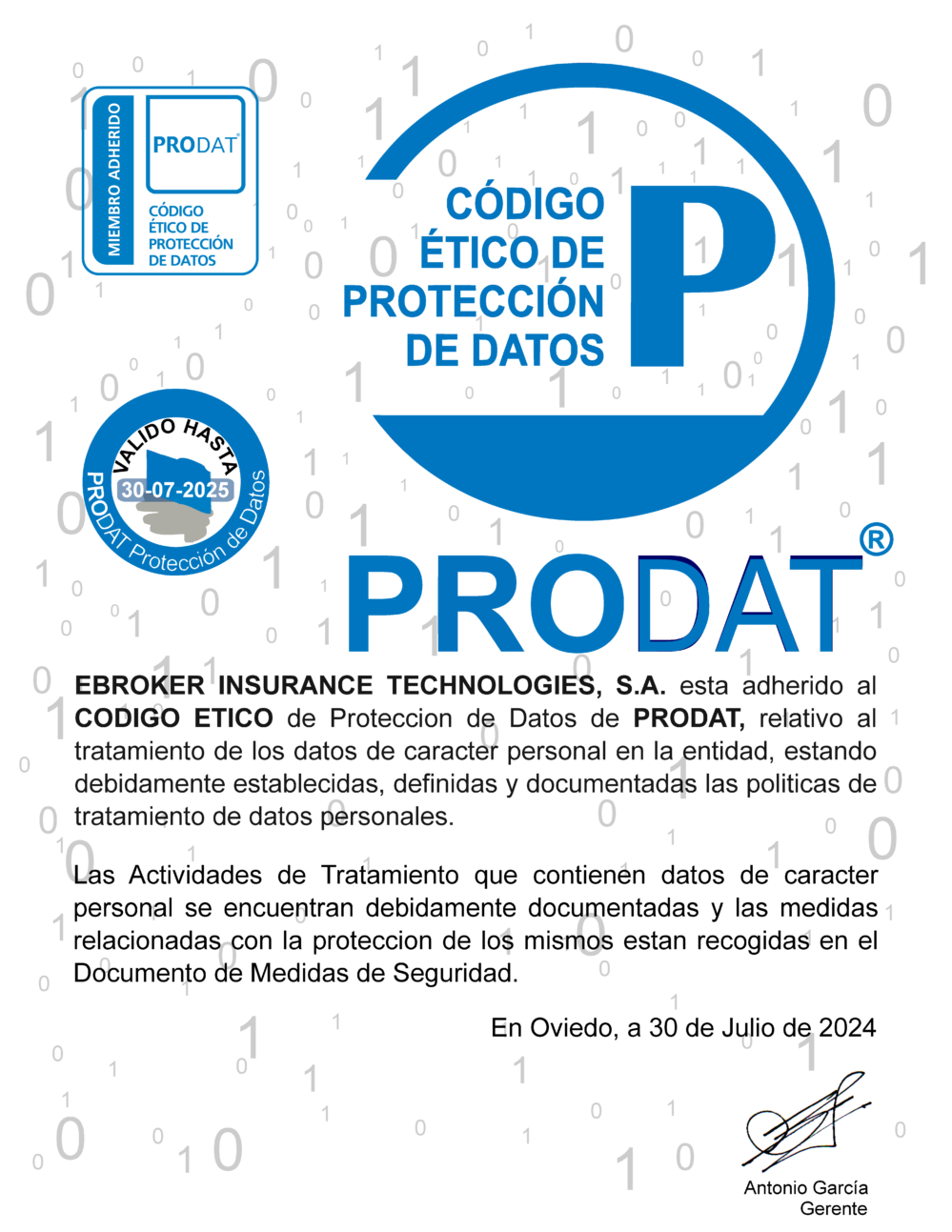 ebroker ha superado una auditoría de la consultora PRODAT, que ha examinado los procesos de tratamiento de datos personales de su ERP.