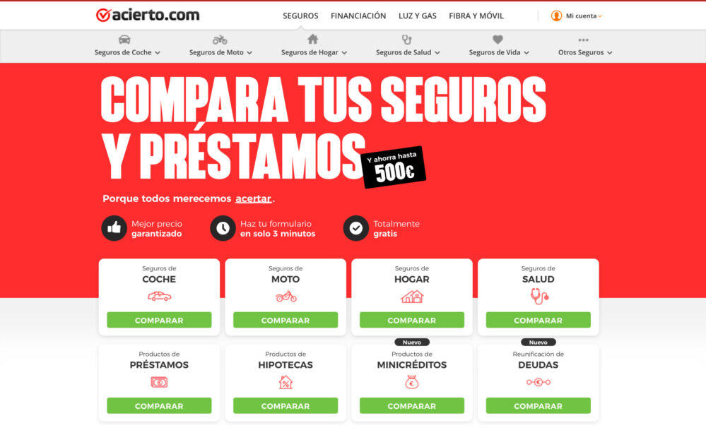 Acierto.com se ha consolidado ayudando a miles de usuarios a optimizar sus finanzas personales mediante el ahorro de tiempo y dinero.