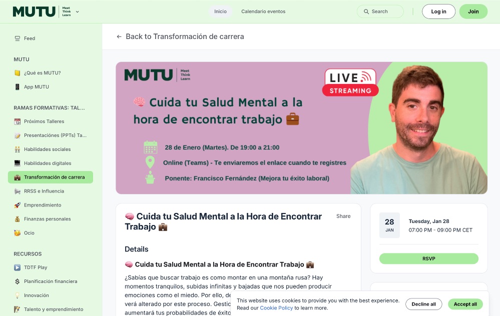 MUTU fomenta el aprendizaje híbrido, combinando formación online con experiencias presenciales que promueven el networking.