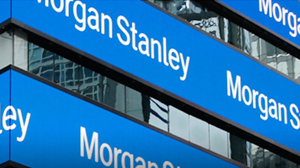 Logos de Morgan Stanley en Times Square, Nueva York.