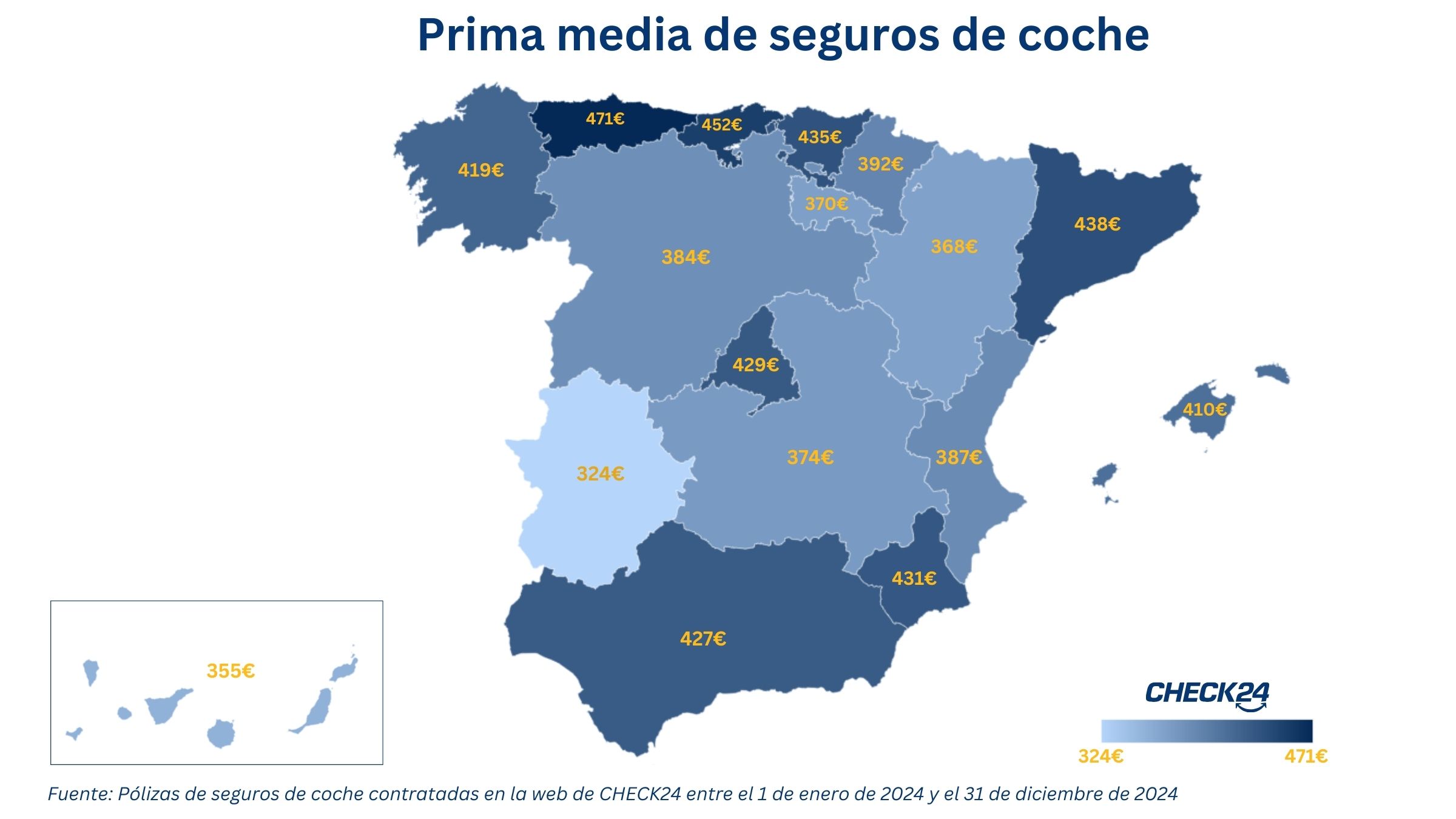 Radiografía del seguro de coche en España: Extremadura paga la prima media más baja y Asturias la más alta en 2024.