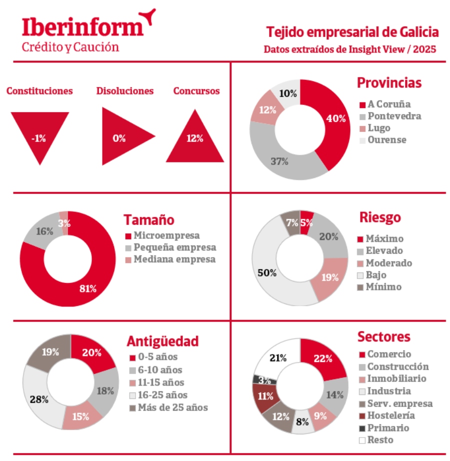 El 25% del tejido productivo gallego se mantiene en niveles de riesgo elevado de impago