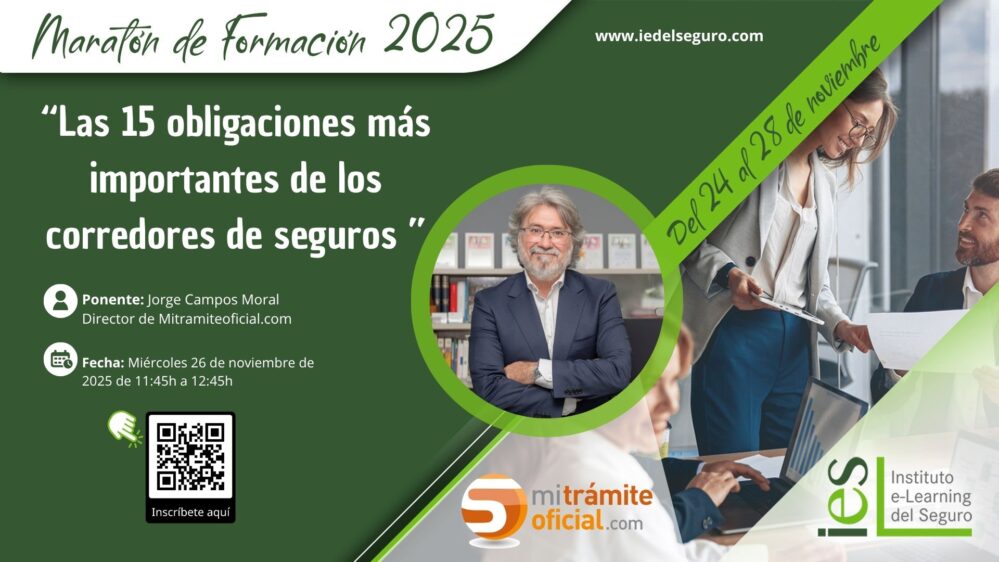 El IES celebrará el 26 de noviembre la sesión online “Las 15 obligaciones más importantes de los corredores de seguros”.