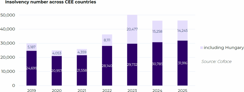 Coface prevé un aumento de insolvencias en Europa Central y Oriental en 2026 por la crisis energética, la debilidad de la demanda y la fragmentación económica.