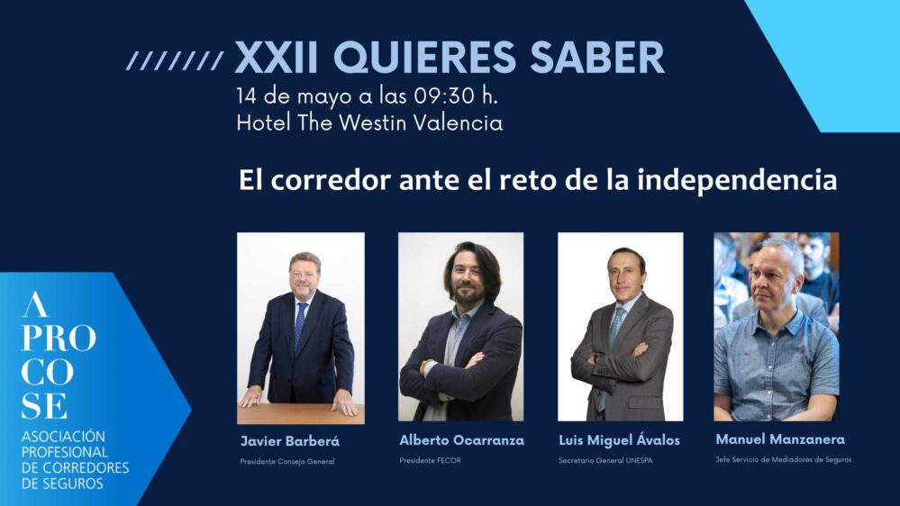 APROCOSE analiza la independencia del corredor en su XXII “Quieres Saber” con líderes del sector asegurador en Valencia.