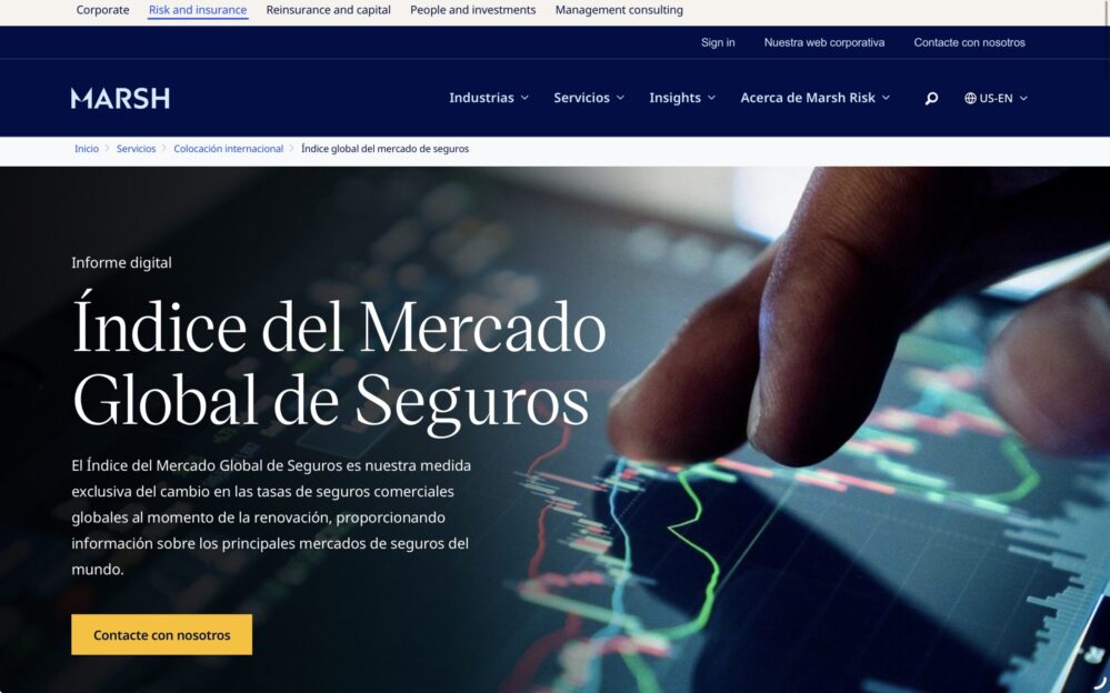 Las tarifas de seguros comerciales bajan un 5% en el tercer trimestre de 2026, según Marsh, con descensos en daños materiales y ciberriesgos.