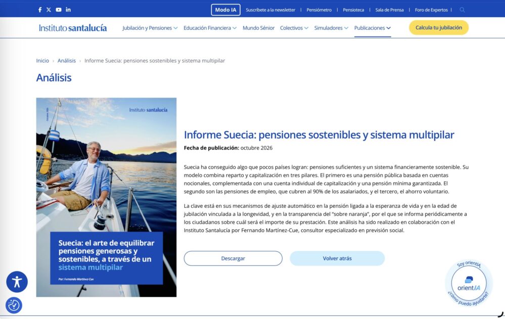 El modelo de pensiones sueco combina reparto, capitalización y pensiones de empleo para alcanzar una jubilación equivalente al 70% del salario previo.