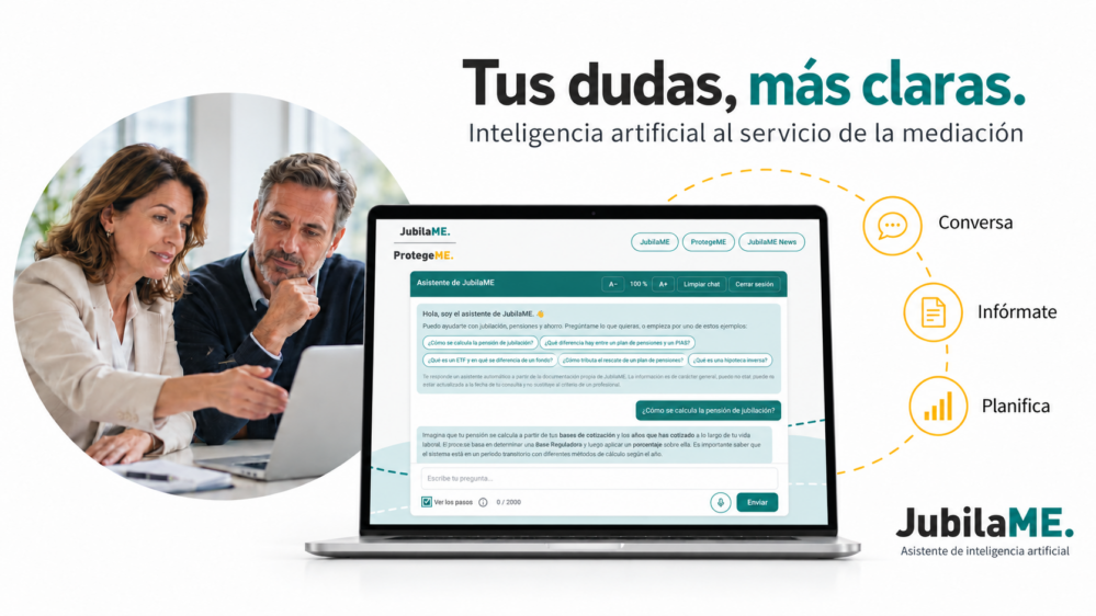JubílaME incorpora un asistente de inteligencia artificial para resolver dudas sobre ahorro, pensiones, fiscalidad y jubilación con fuentes oficiales.